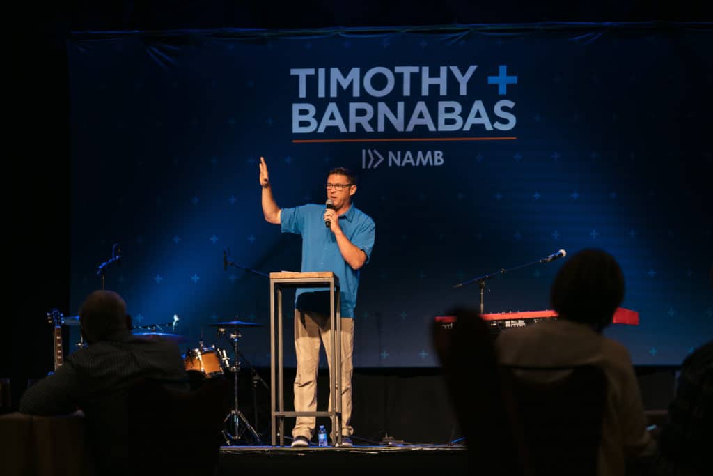 Matt Carter, pastor of Sagemont Church in Houston, delivers a sermon to attendees at a Timothy + Barnabas Getaway hosted by the North American Mission Board. The event took place on May 17-18, 2021 in San Antonio. NAMB photo by Lacey Helfferich.