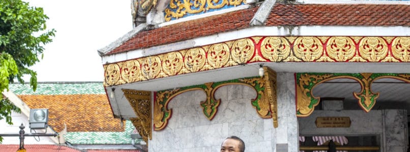 A Buddhist monk and temple in Chiang Mai, Thailand