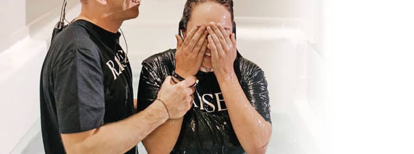 John James, college/associate pastor at Fredonia Hill Baptist Church in Nacogdoches, said relationships are critical to reaching students at nearby Stephen F. Austin State University. James is seen at top left after performing a baptism.