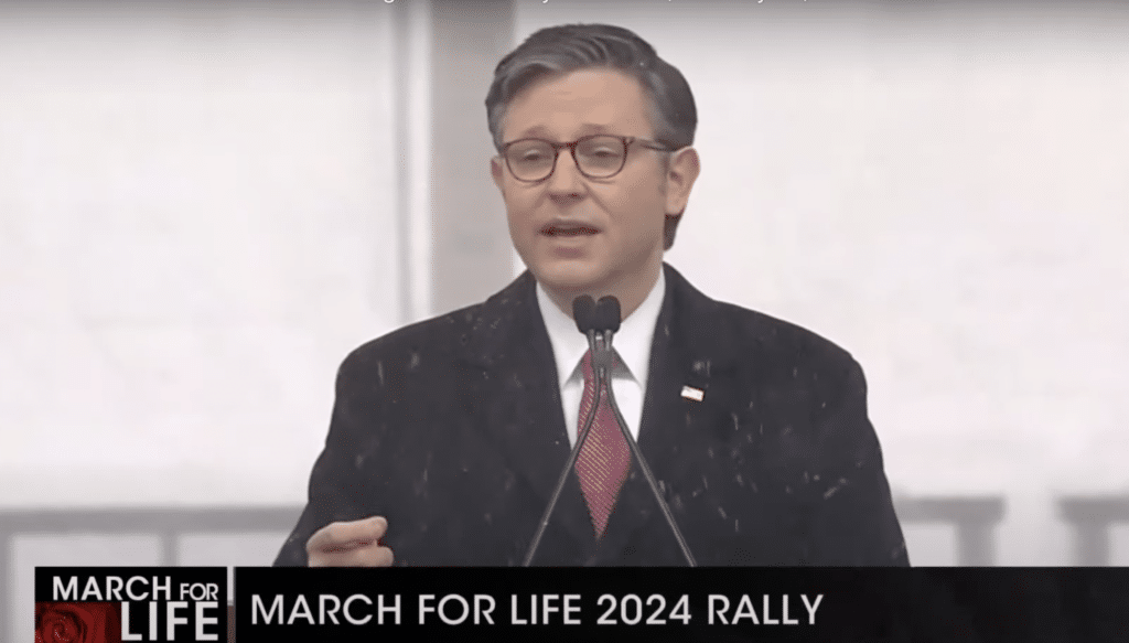 U.S. House Speaker Mike Johnson, a Southern Baptist, addresses March for Life rally