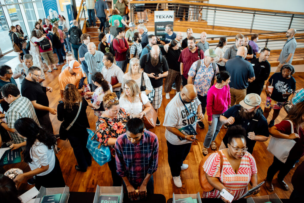 Attendees pack the registration area on Saturday, Aug. 1, at CrossCreek Church in Colleyville, site of this year's Equip Conference. SBTC PHOTO